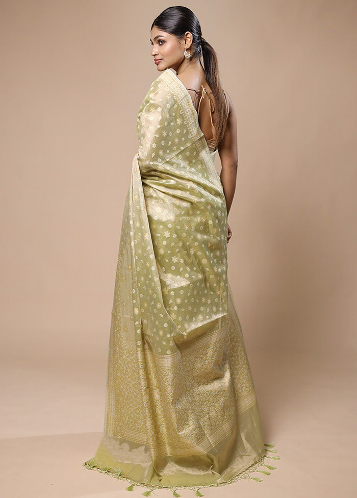 Green Tissue Silk Saree With Blouse Piece Genuine For Sale