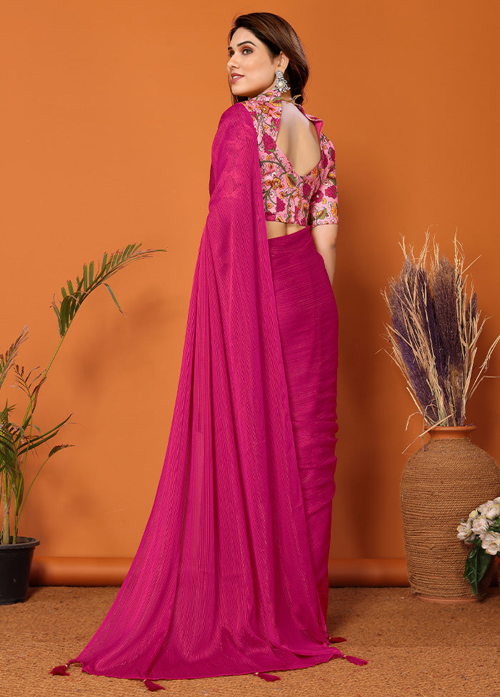 Pink Spun Silk Saree With Blouse Piece Cheapest Sale Online