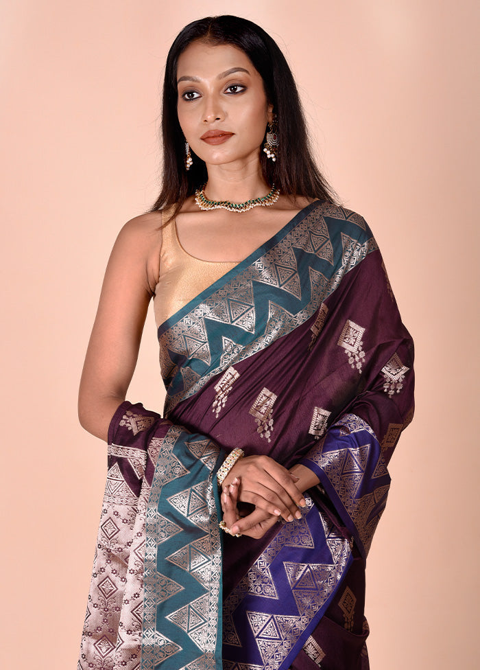 Purple Cotton Saree With Blouse Piece Free Shipping Pay With Visa