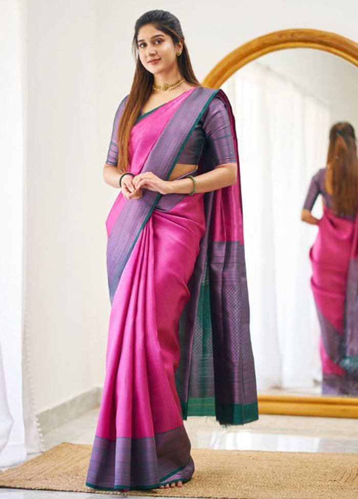 Rani Banarasi Silk Saree With Blouse Piece Discount Pices