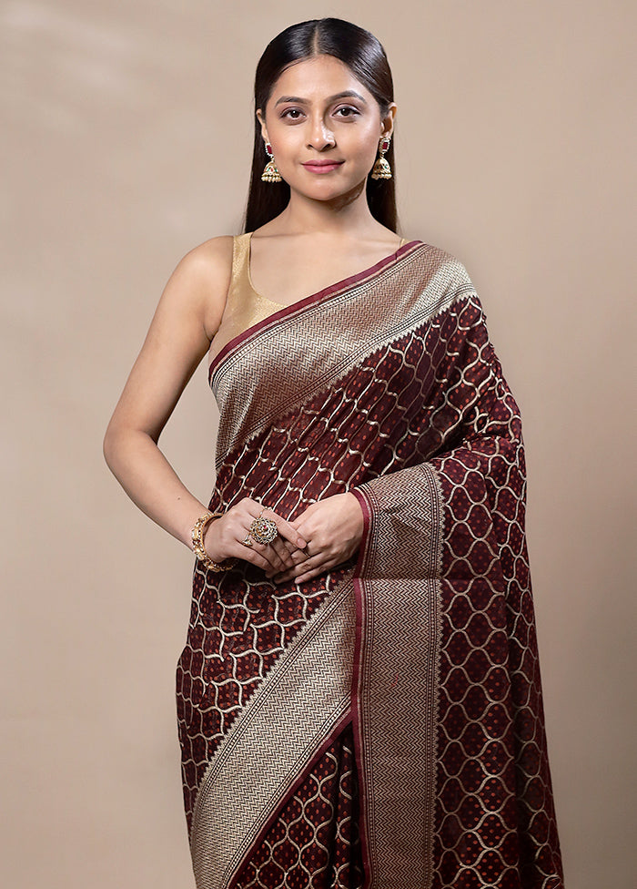 Maroon Kora Silk Saree With Blouse Piece Many Kinds Of Sale Online