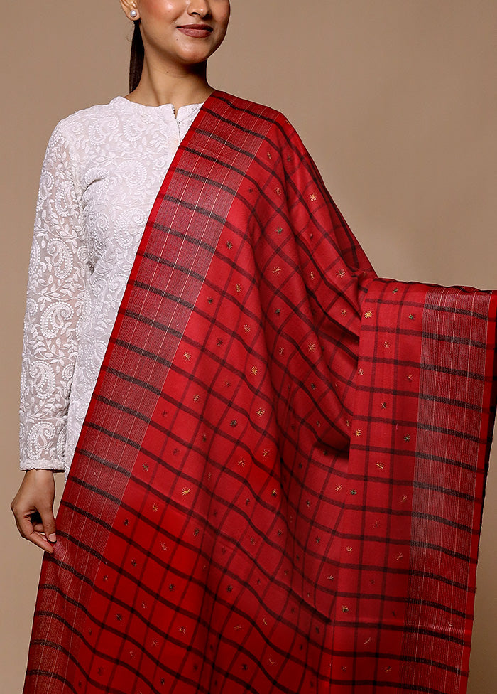 Red Butta Work With Zari Woven Border Shawl Cheap Footlocker