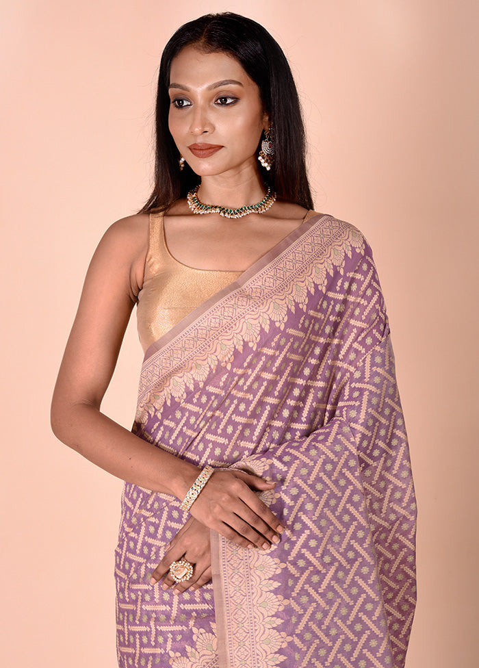 Purple Kora Silk Saree With Blouse Piece Clearance Latest