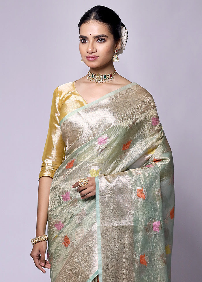 Green Crushed Tissue Silk Saree With Blouse Piece 2025 Cheap Pice