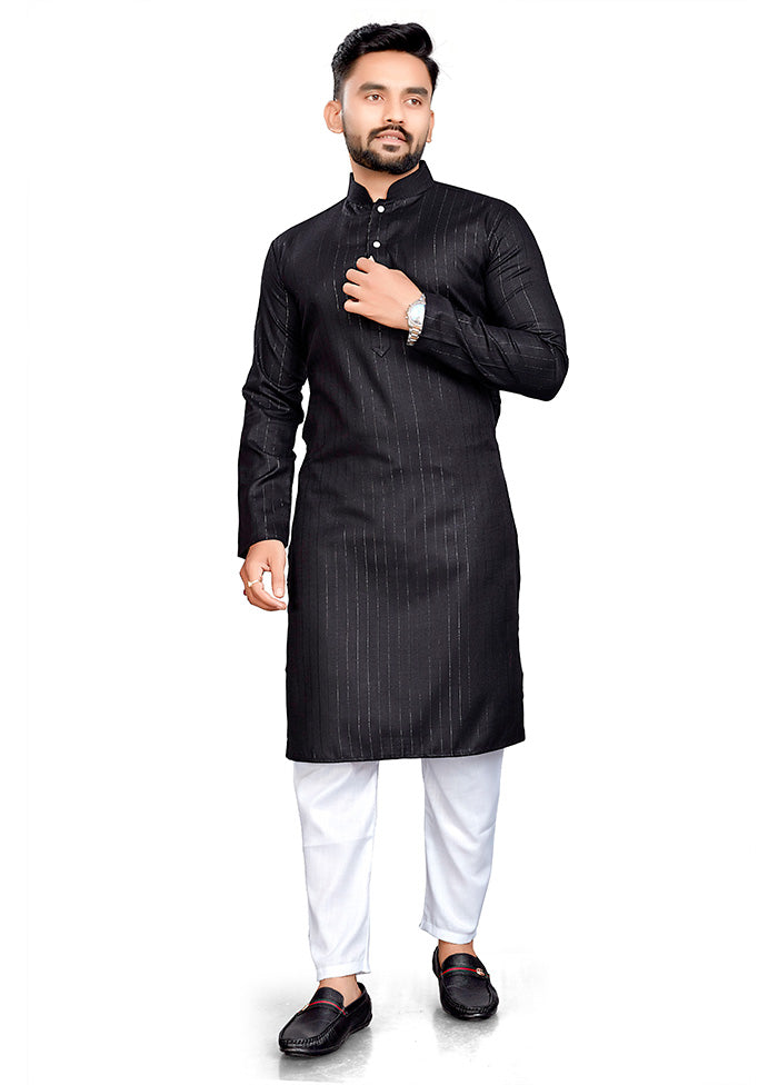 Black Pure Cotton Kurta And Pajama Set Cheap Sale Websites