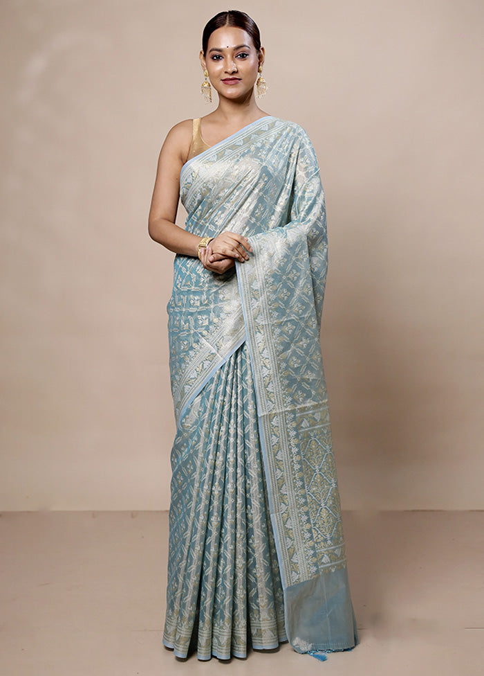 Blue Tissue Silk Saree With Blouse Piece Free Shipping Best