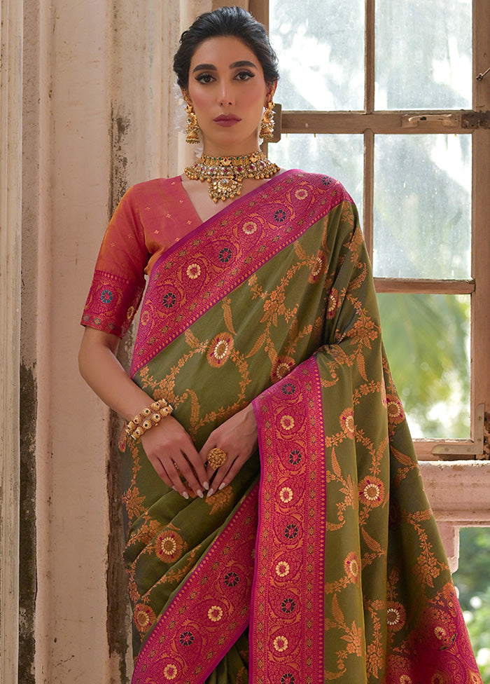 Mehendi Banarasi Silk Saree With Blouse Piece Sale Nicekicks