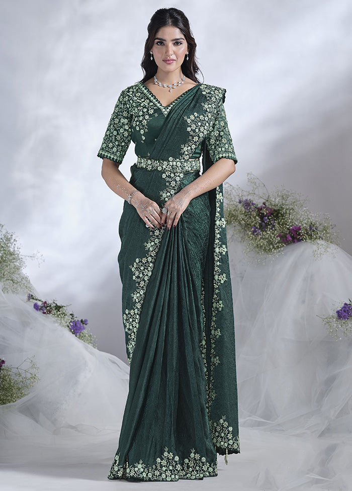 Green Satin Silk Saree With Blouse Piece Low Pice Fee Shipping Cheap Online