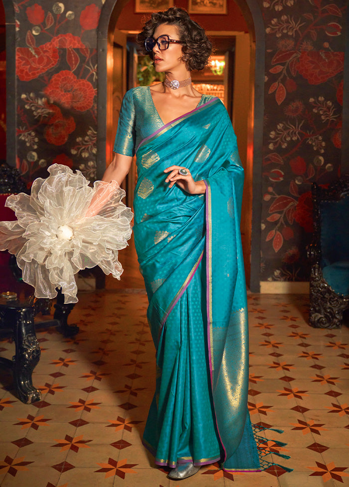 Blue Spun Silk Saree With Blouse Piece Cheap Outlet Store