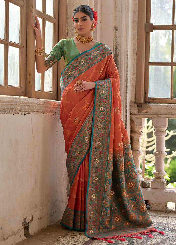 Peach Banarasi Silk Saree With Blouse Piece From China Free Shipping Low Pice