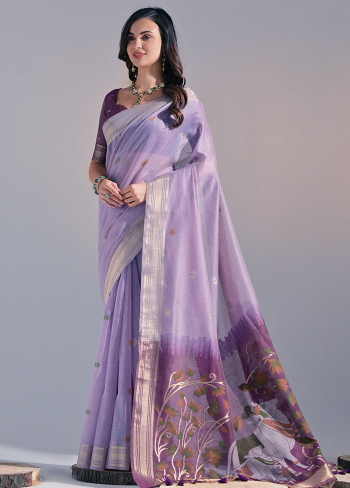 Lavender Pure Cotton Saree With Blouse Piece Clearance Great Deals