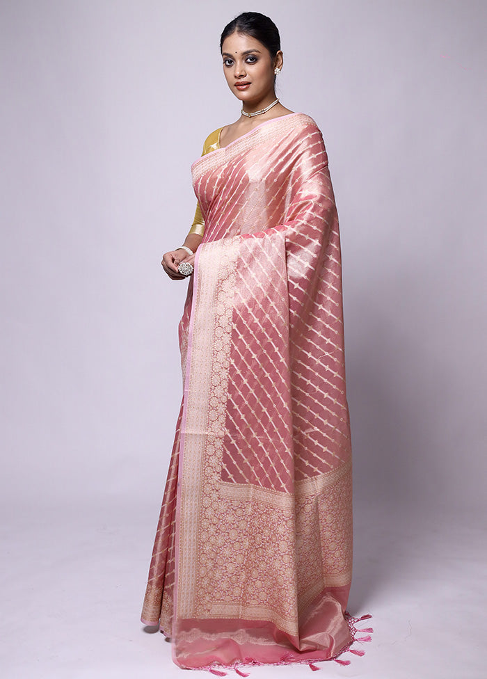 Pink Tissue Silk Saree With Blouse Piece Choice