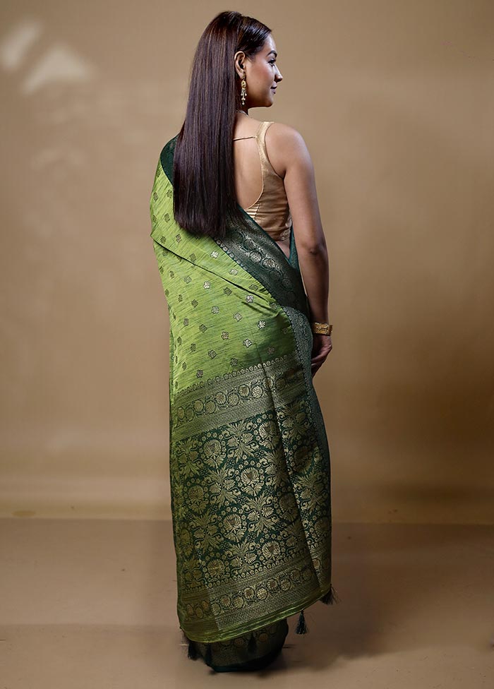 Green Dupion Silk Saree With Blouse Piece Official Cheap Online