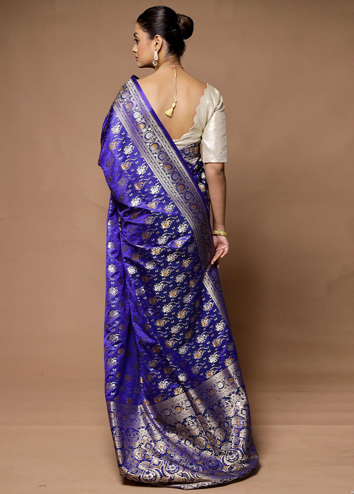 Blue Handloom Uppada Pure Silk Saree With Blouse Piece Cheap Best Sale