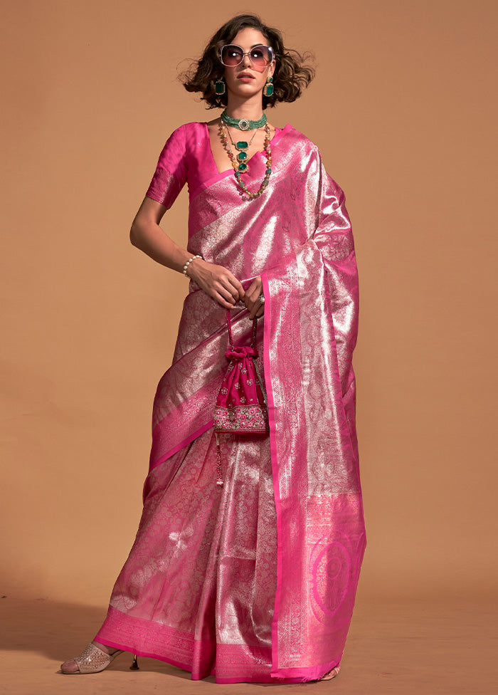 Pink Kanjivaram Silk Saree With Blouse Piece Cheap Sale Latest Collections