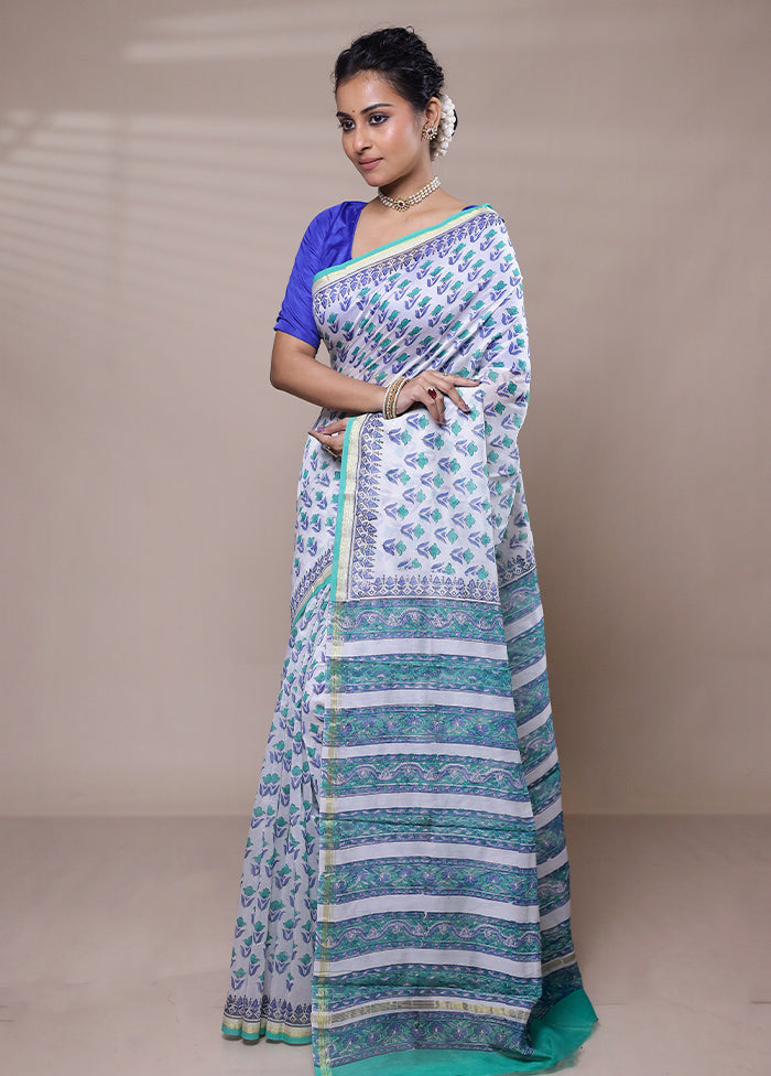 White Chanderi Cotton Saree With Blouse Piece Discount Best Pices