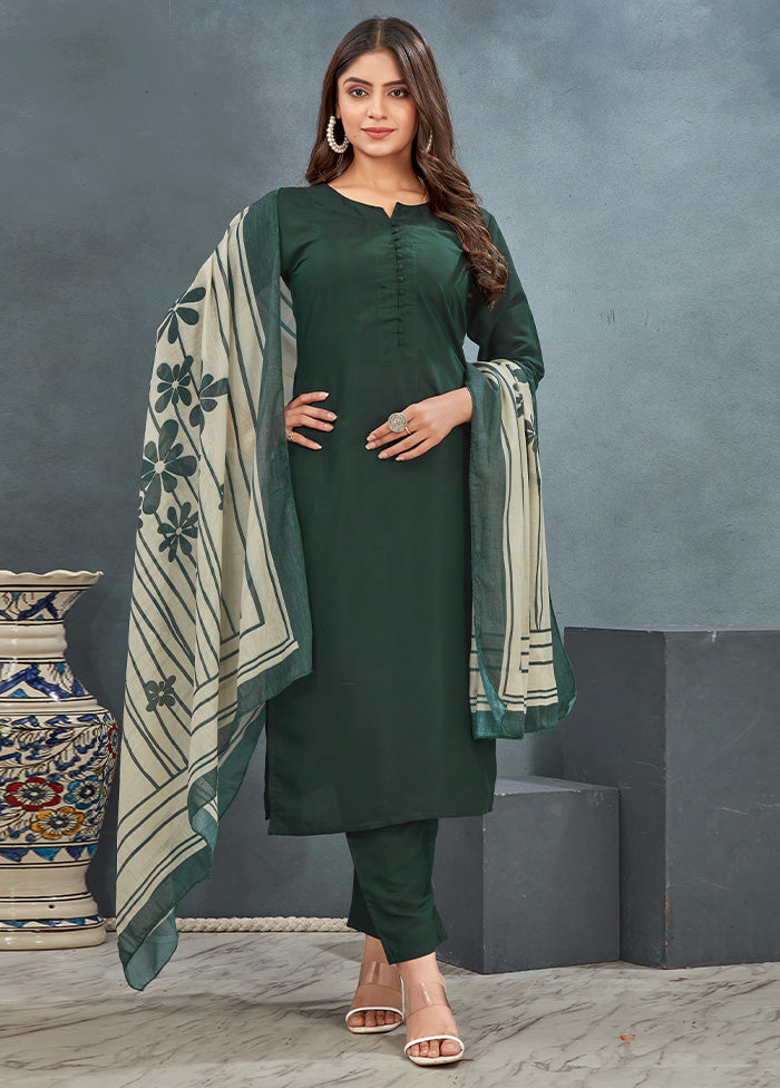 3 Pc Green Readymade Silk Dupatta Suit Set Buy Cheap Discount