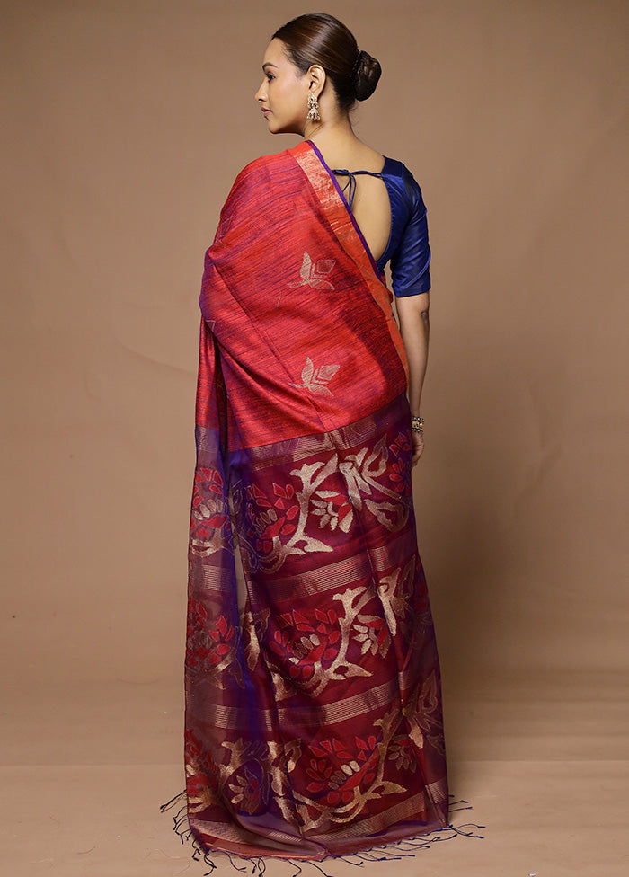 Red Handloom Matka Pure Silk Saree With Blouse Piece Sale Popular