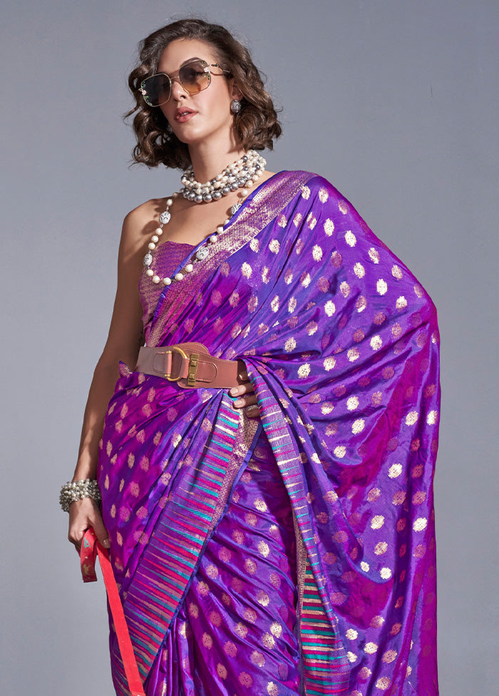 Purple Spun Silk Saree With Blouse Piece Cheap Pirce