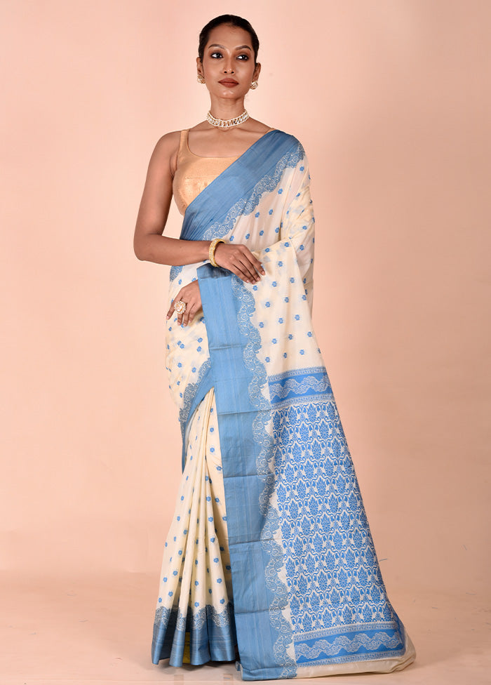 Cream Kanjivaram Silk Saree With Blouse Piece Footlocker Finishline Online