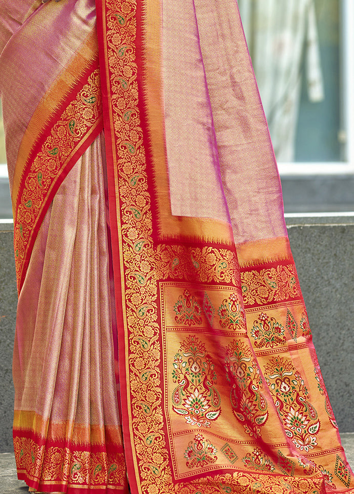 Pink Dupion Silk Saree With Blouse Piece Cheap Sale 2025 Unisex