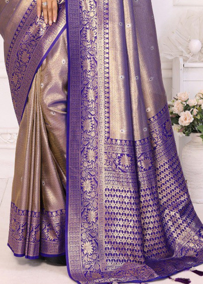 Dark Beige Banarasi Silk Saree With Blouse Piece Sale For Nice