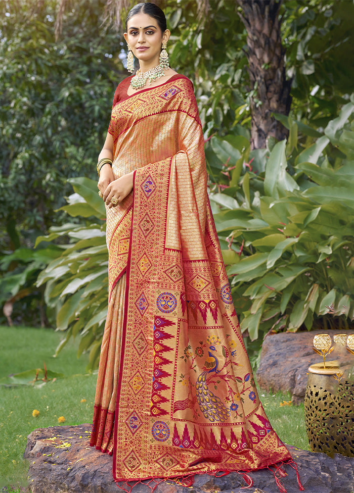 Peach Dupion Silk Saree With Blouse Piece View Cheap Online