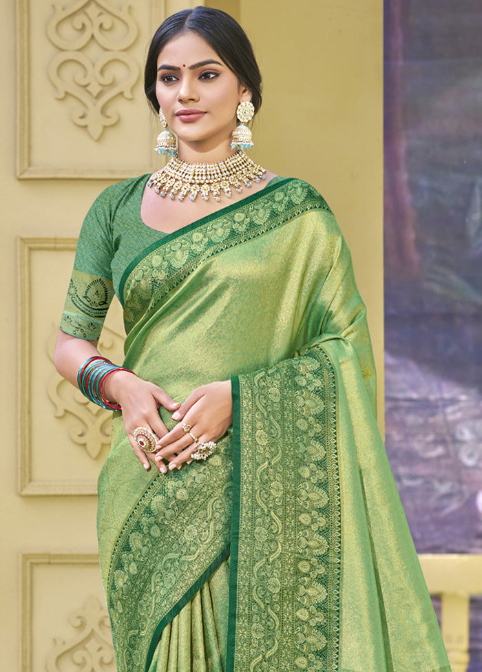 Light Green Spun Silk Saree With Blouse Piece Cheap Very Cheap