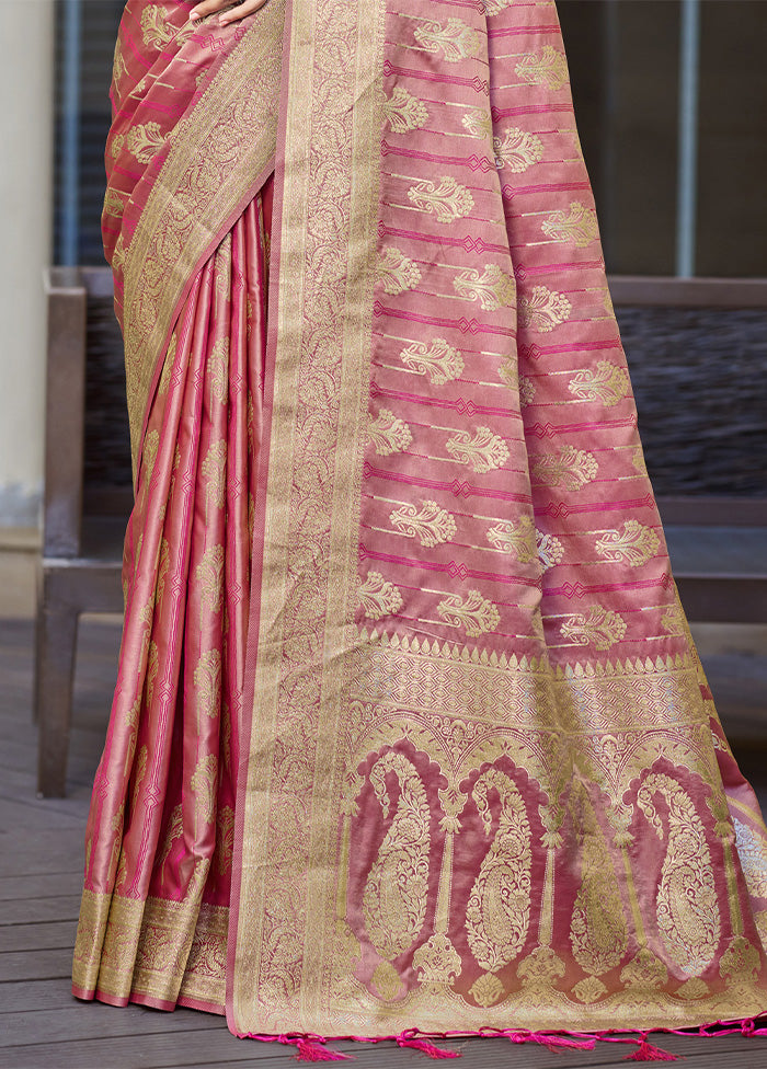 Pink Satin Silk Saree With Blouse Piece Low Pice Cheap Online