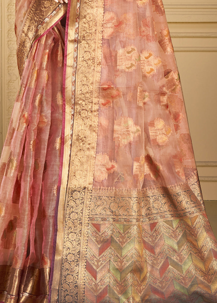 Pink Organza Saree With Blouse Piece Clearance For Nice