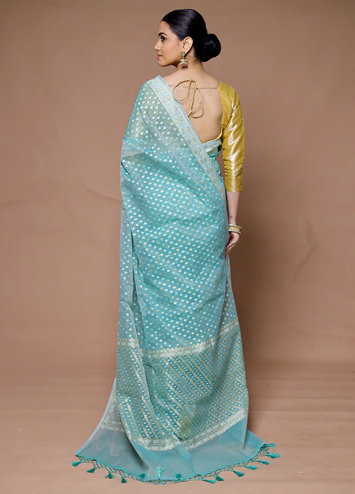 Blue Kora Silk Saree With Blouse Piece Sale In China