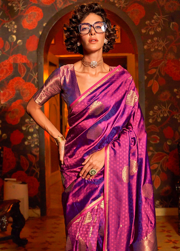 Purple Dupion Silk Saree With Blouse Piece With Paypal For Sale