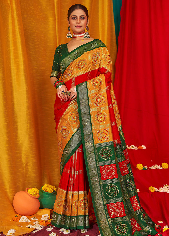 Mustard Tussar Silk Saree With Blouse Piece Sale Enjoy