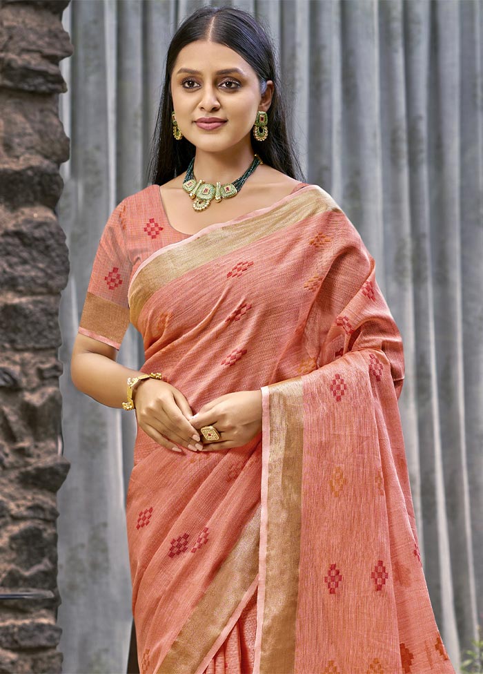 Peach Linen Silk Saree With Blouse Piece Buy Cheap Extremely