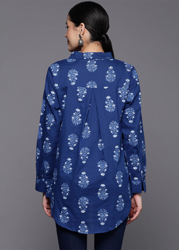 Royal Blue Readymade Polyester Tunic Best Place To Buy