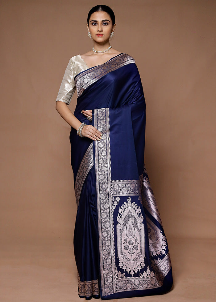 Blue Katan Silk Saree With Blouse Piece Free Shipping Hot Sale