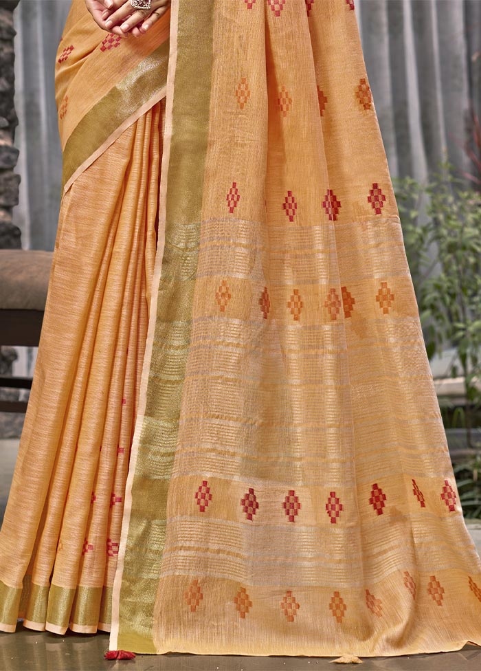 Orange Linen Silk Saree With Blouse Piece Real Cheap Online