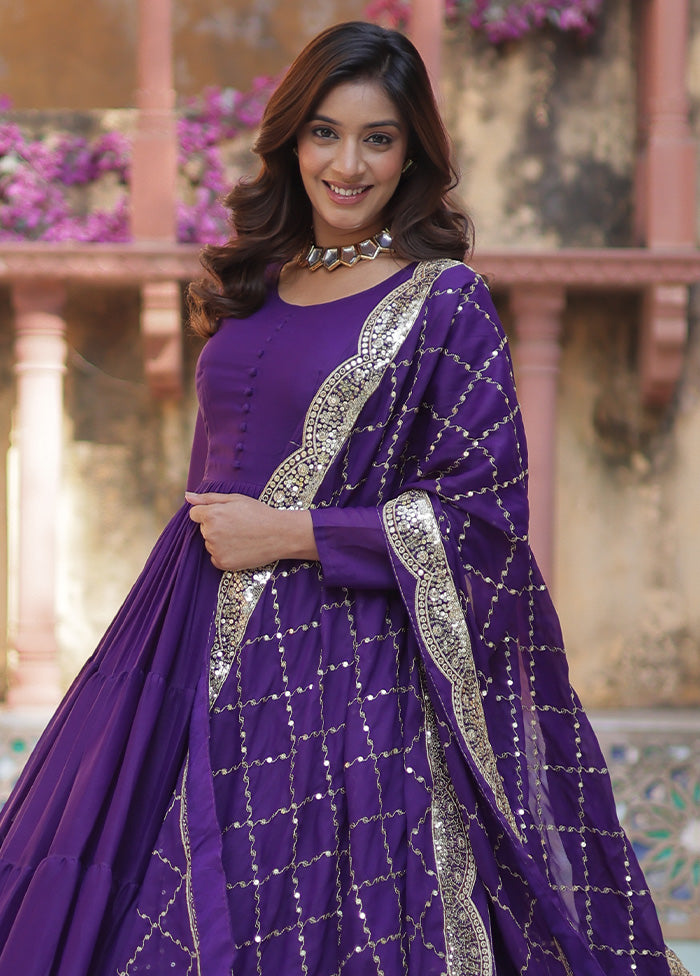 Purple Readymade Georgette Dupatta Indian Dress Visa Payment