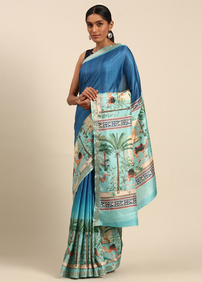 Sky Blue Cotton Saree With Blouse Piece Buy Cheap Cheapest Pice