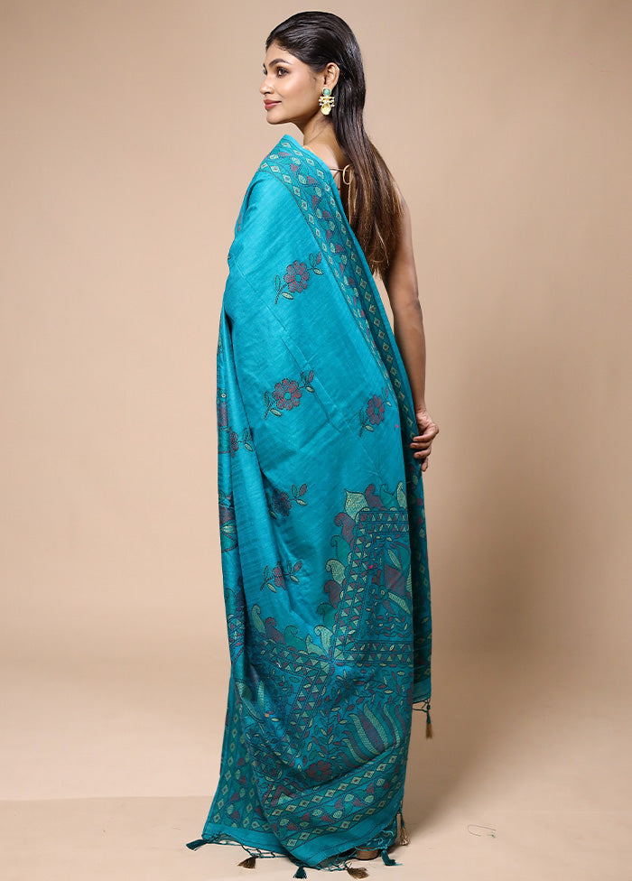 Blue Dupion Silk Saree With Blouse Piece Extremely Cheap Online