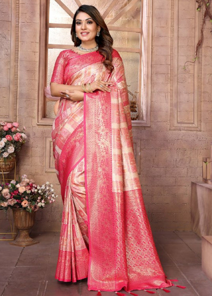 Cream Banarasi Silk Saree With Blouse Piece Clearance Low Pice Fee Shipping