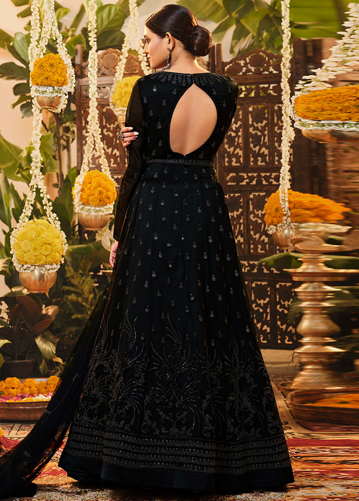 3 Pc Black Semi Stitched Net Suit Set Fashion Style Online