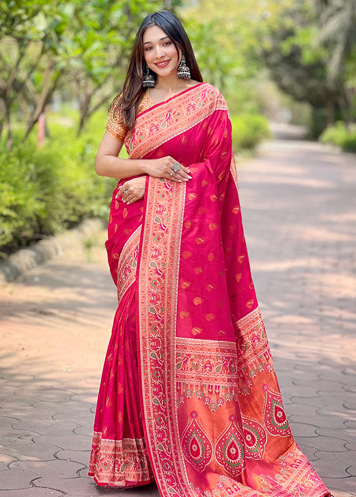 Pink Dupion Silk Saree With Blouse Piece Free Shipping Fashionable