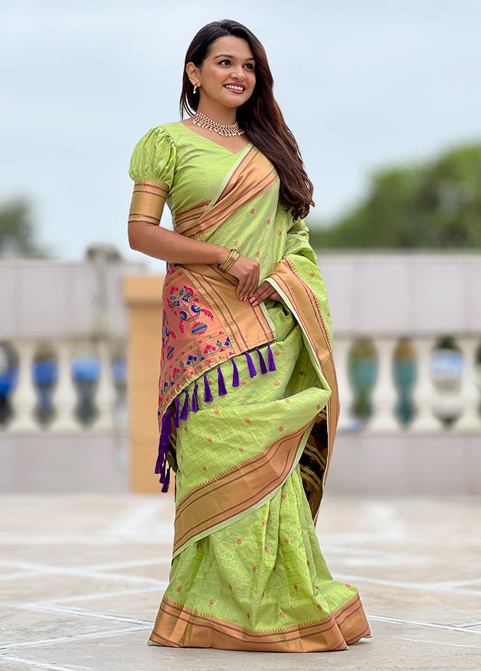 Pista Green Dupion Silk Saree With Blouse Piece Professional