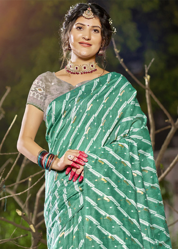 Teal Green Cotton Saree With Blouse Piece High Quality Buy Online