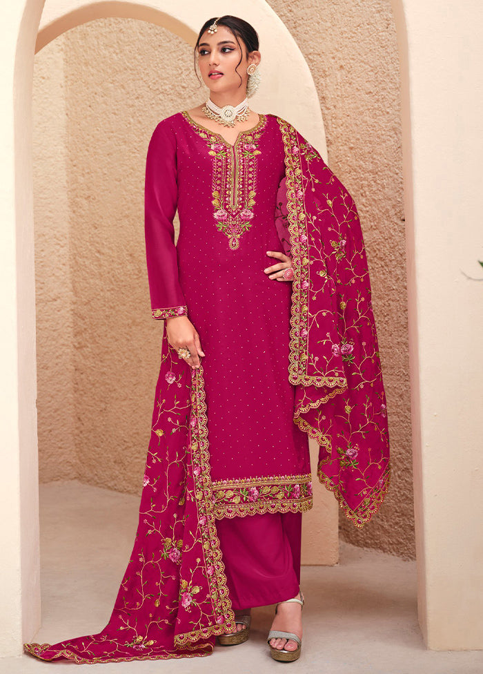 3 Pc Pink Semi Stitched Georgette Suit Set Outlet Supply