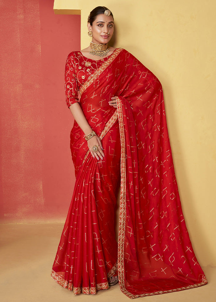 Red Chiffon Silk Saree With Blouse Piece View Cheap Online