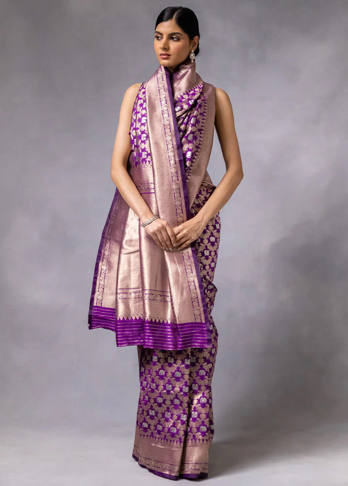 Purple Banarasi Silk Saree With Blouse Piece Buy Sale Online