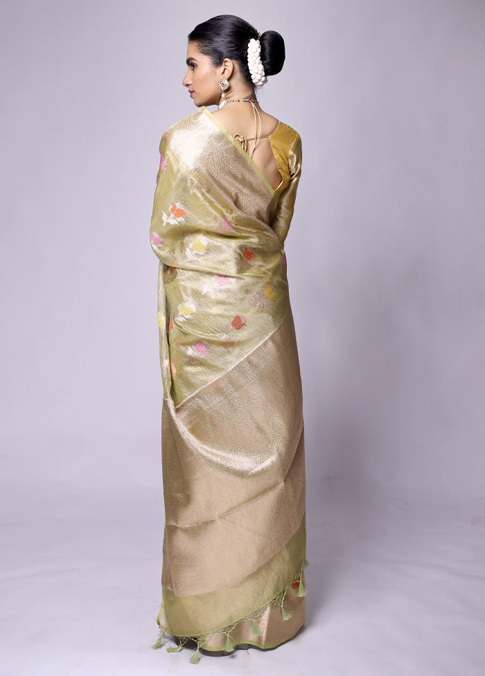 Green Crushed Tissue Silk Saree With Blouse Piece Outlet Purchase