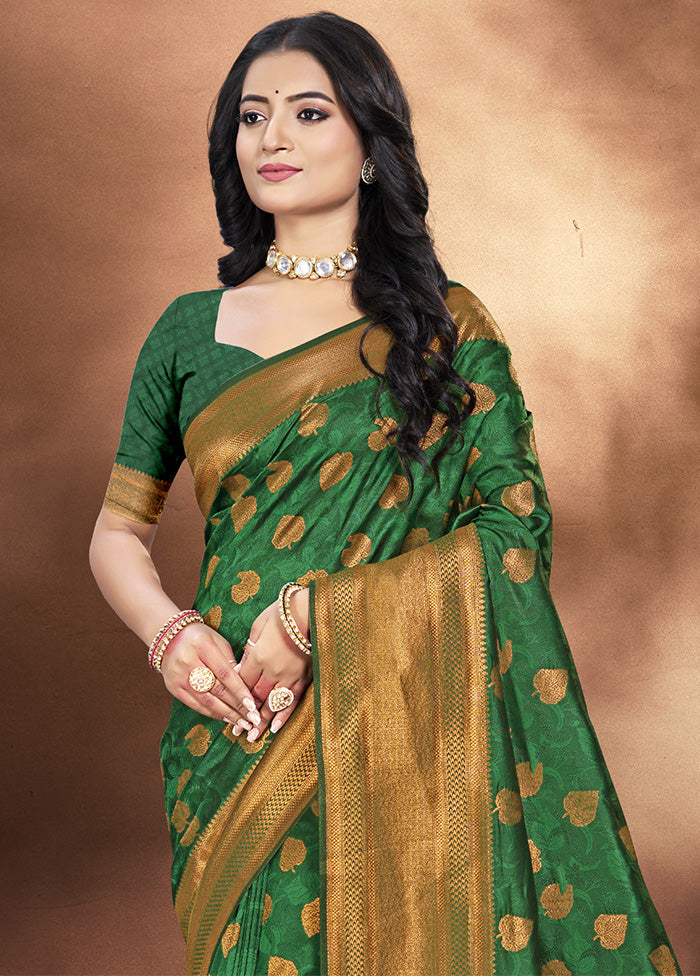 Green Spun Silk Saree With Blouse Piece Clearance Newest